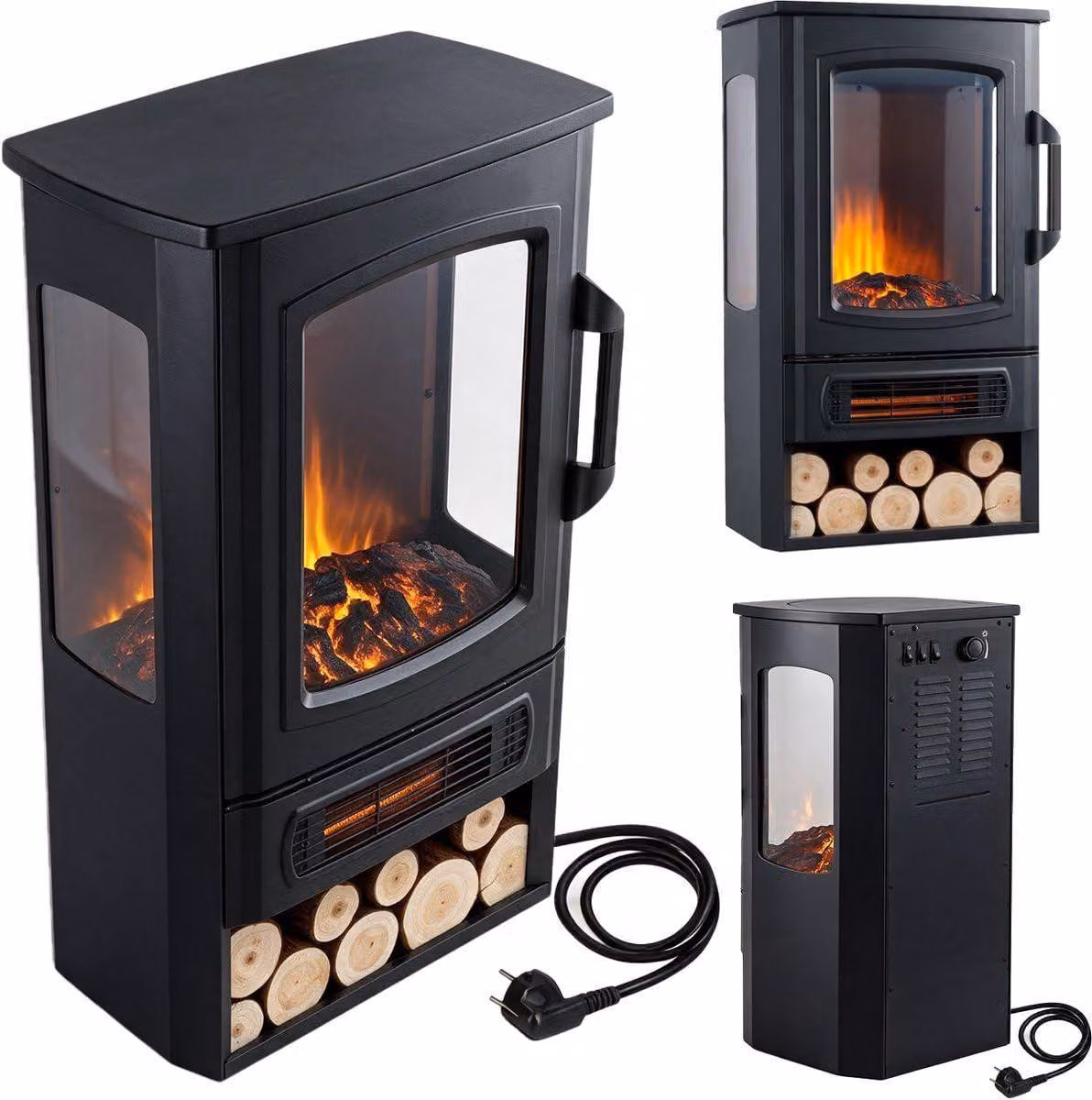 Camino elettrico a pavimento - 2000 Watt - Dimensioni: 32x44,5x74 cm - Colore: nero - Adatto per soggiorno e camera da letto