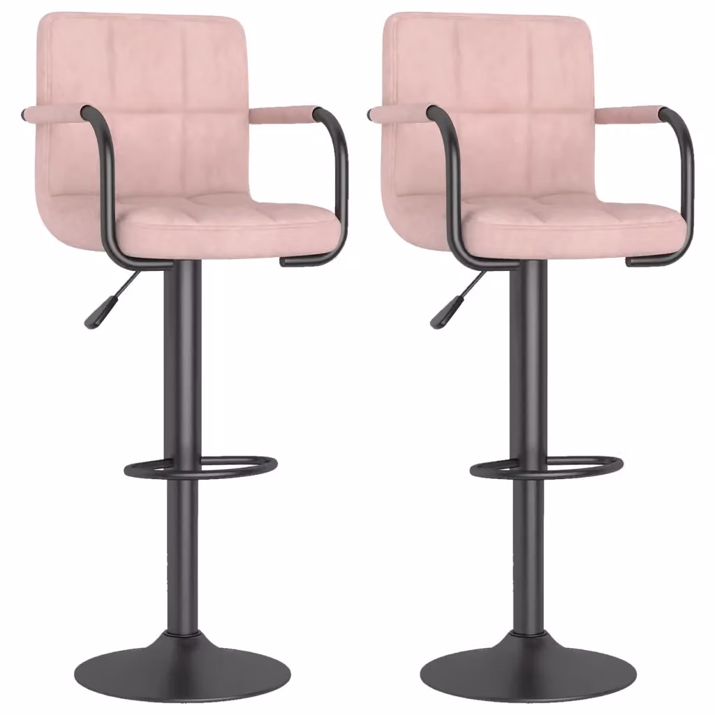 Set di 2 sgabelli da bar vidaXL in velluto rosa con base girevole a 360 gradi e struttura in metallo – 2
