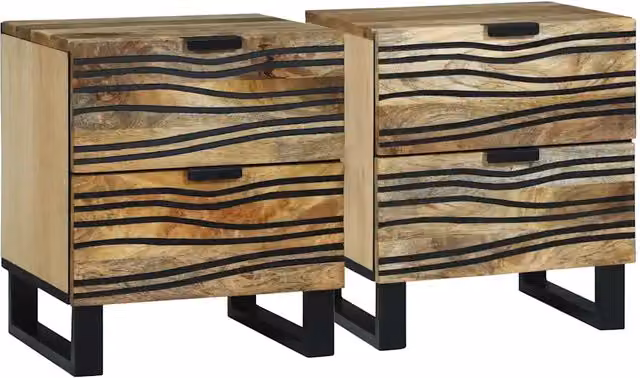 Set di 2 Armadi da Notte vidaXL in Legno di Acacia e Mango, Colore Marrone Naturale, L 40 cm x P 33 cm x H 46 cm – 1