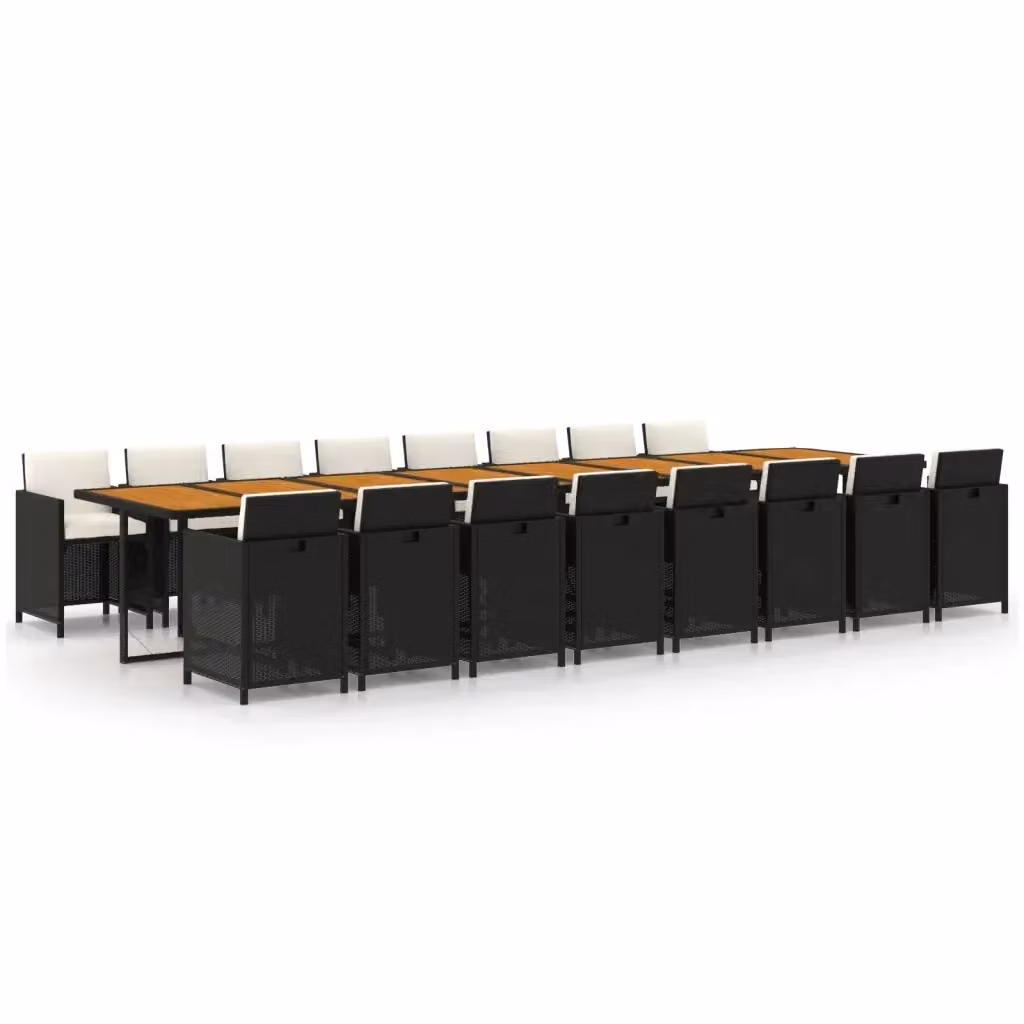 Set da pranzo da giardino vidaXL in polyrattan e legno di acacia con 17 pezzi e cuscini, nero e bianco – 2
