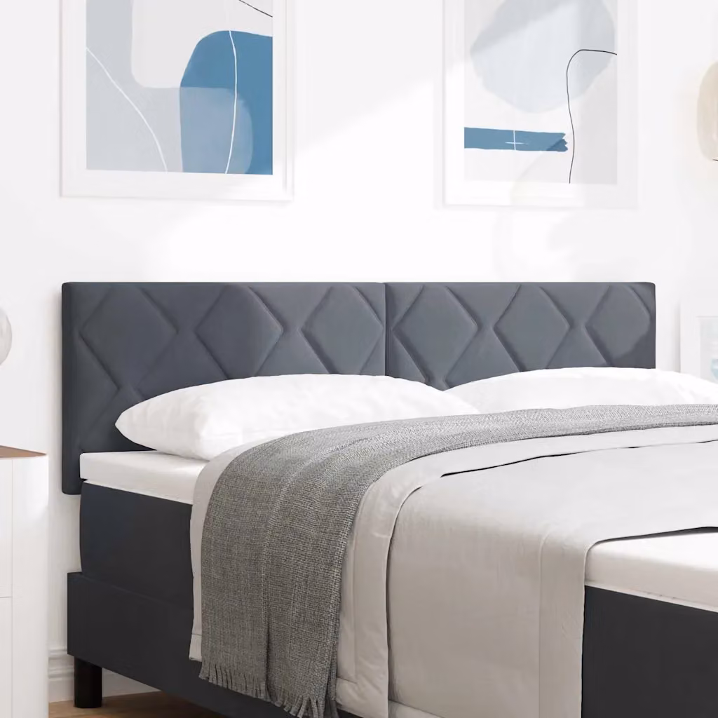 Testiera per letto con illuminazione LED e porte USB vidaXL in velluto grigio, Larghezza: 144 cm