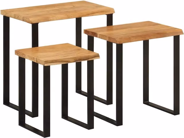 Set di 3 tavolini a incastro vidaXL in legno massello di acacia con bordi vivi e finitura marrone – 1