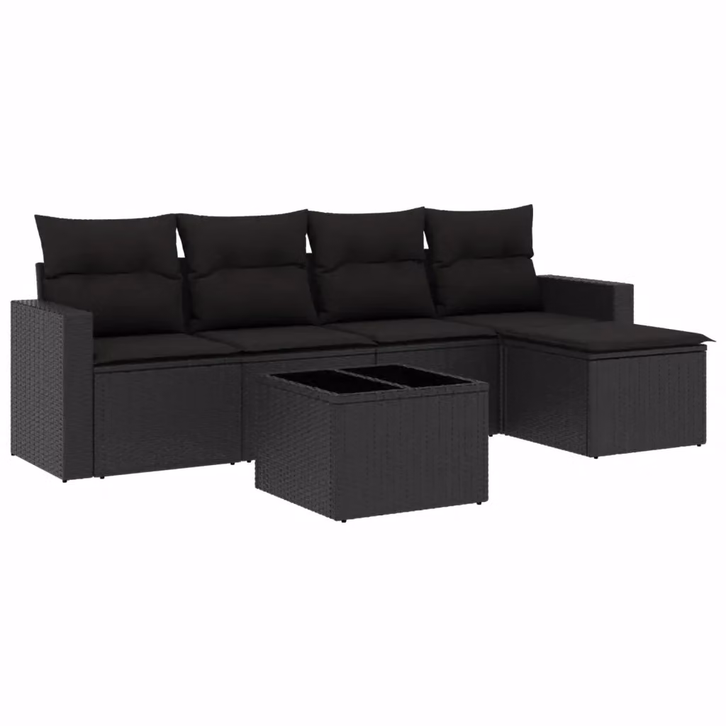 Set Divano da Giardino vidaXL 6 pz a Forma a L in Polyrattan Nero con Cuscini e Tavolino – 2