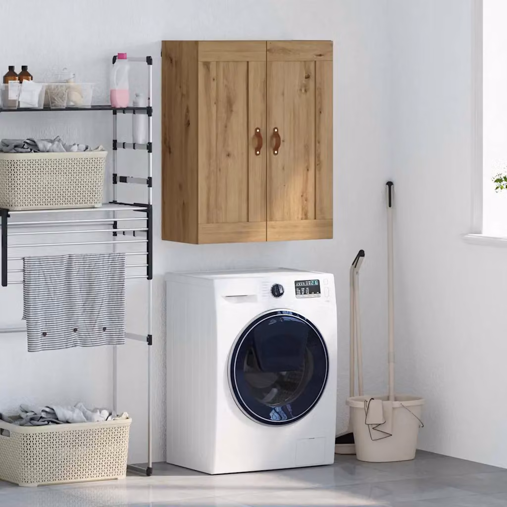 Pensile a muro vidaXL in rovere marrone con ante a battente e ripiani interni L: 69,5 cm, P: 34 cm, H: 90 cm