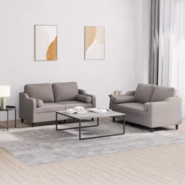 Set di 2 divani vidaXL in tessuto beige e grigio con cuscini per soggiorno in stile moderno – 1