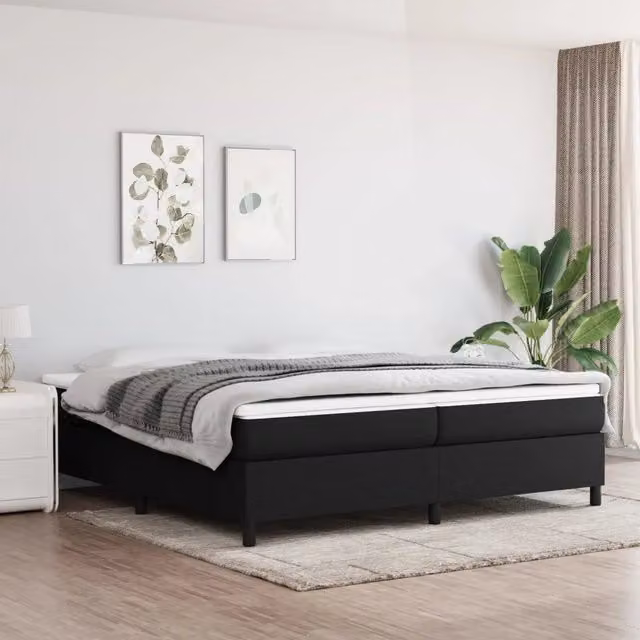 Letto Ibrido vidaXL con Giroletto a Molle e Materasso in Tessuto Nero e Bianco L/P/H: 200 x 200 x 35 cm
