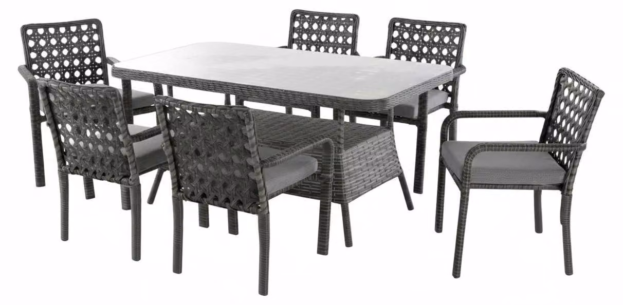 Set da terrazza con sedia e tavolo, grigio, stile moderno, struttura in metallo, seduta morbida
