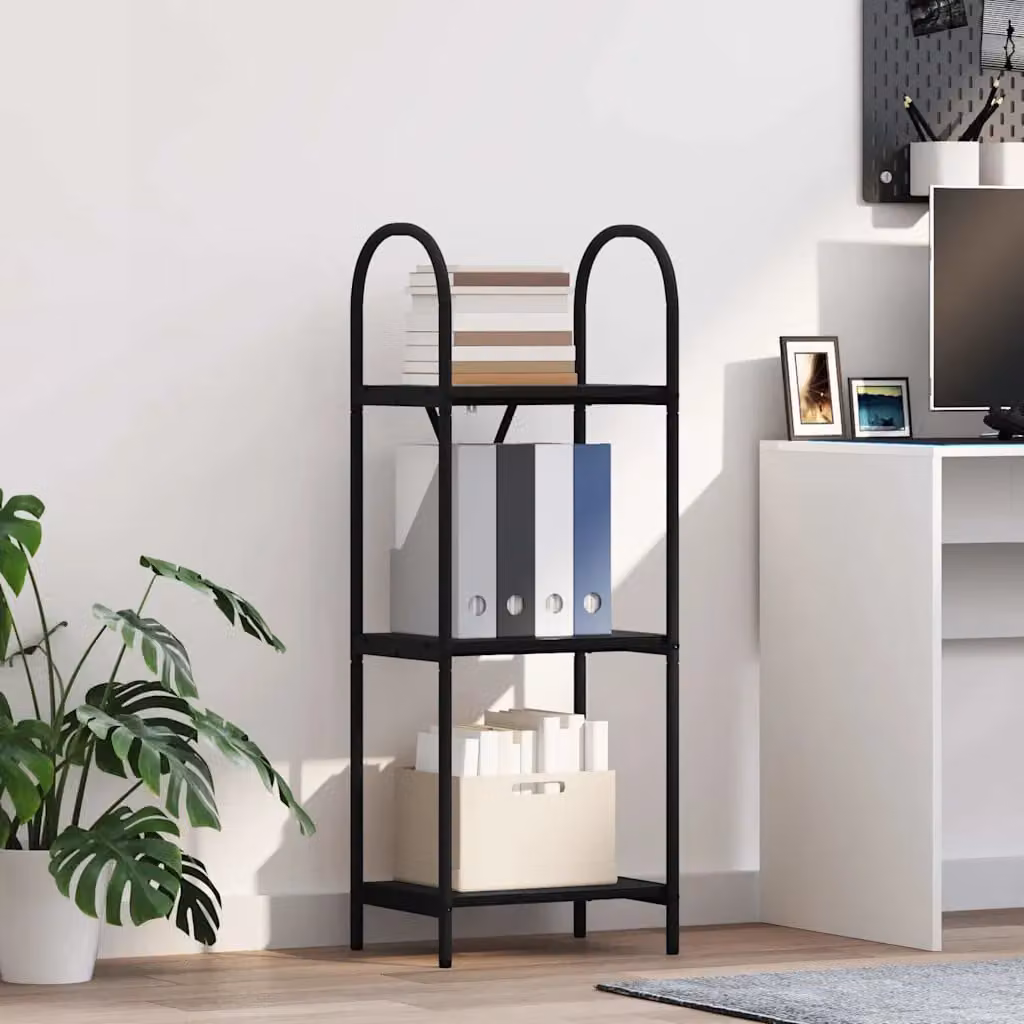 Libreria moderna vidaXL a 3 livelli in metallo e MDF nero L 40 cm x P 30 cm x H 109 cm