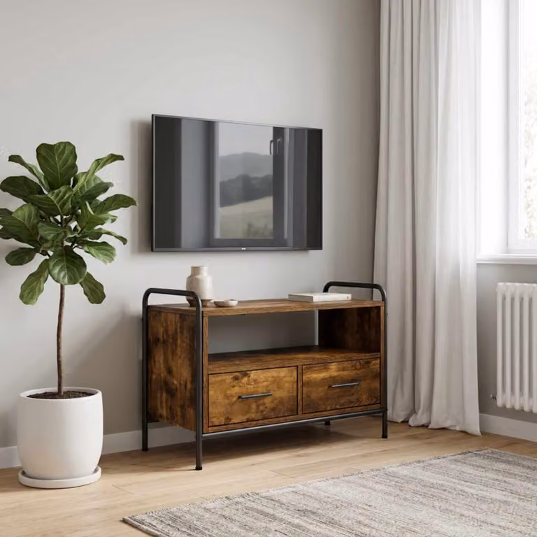 Mobile TV vidaXL in legno ingegnerizzato e metallo, Rovere Fumo, L: 67,5 cm, P: 33 cm, H: 50 cm