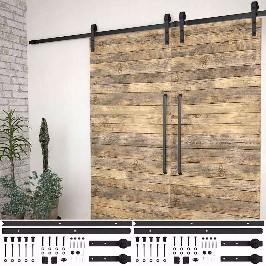 vidaXL Kit di 2 Binari per Porte Scorrevoli in Acciaio Inox Nero Opaco