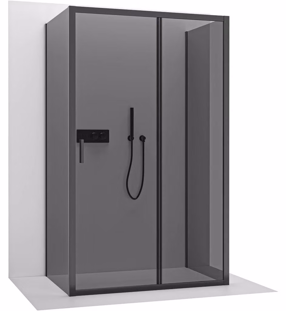 Cabina doccia angolare Varone LINE U L/P - 6 mm - vetro nero opaco, finitura grafite - 100x90x195 cm - scorrevole
