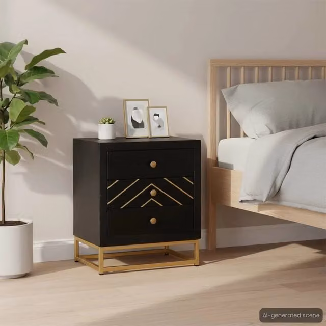 Comodino moderno sospeso vidaXL in legno di mango e metallo nero e oro L/P/H: 40 x 30 x 50 cm