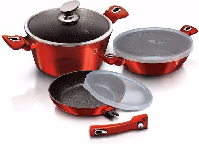 Set di pentole e padelle Berlinger Haus BH-7050 in alluminio con rivestimento antiaderente, colore rosso bordeaux metallizzato