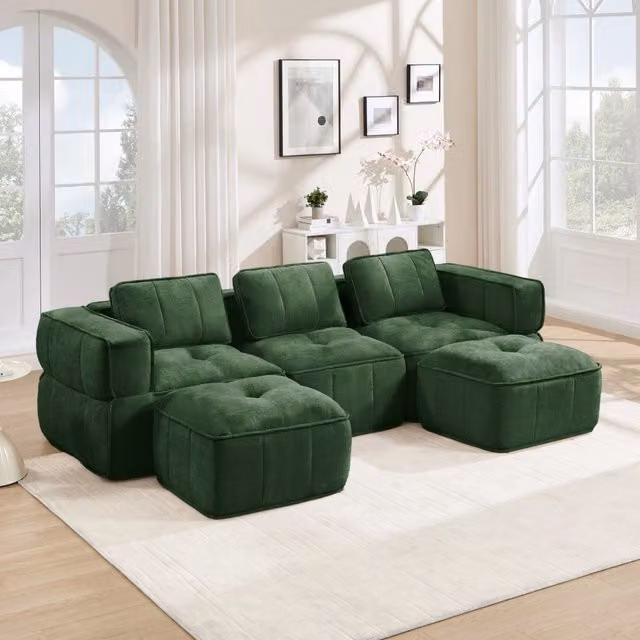 Divano modulare 271x162x67 cm senza montaggio in poliestere verde