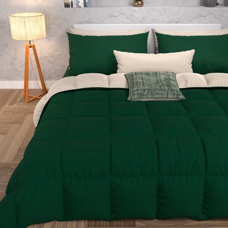 Coperta invernale per letto, 260x270 cm, color verde-taupe, ipoallergenica, 300 g/m²