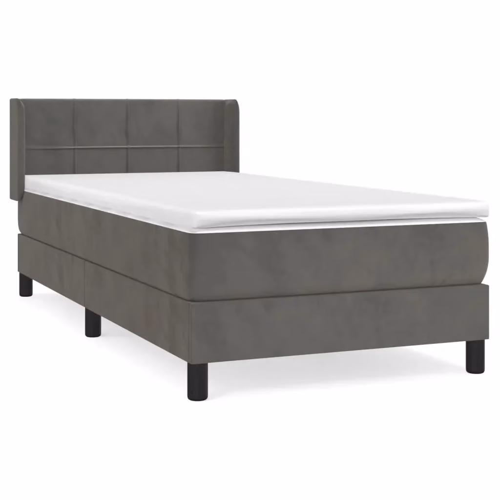 vidaXL Giroletto a Molle con Materasso Ibrido in Velluto Grigio L/P/H: 90 x 190 cm – 2