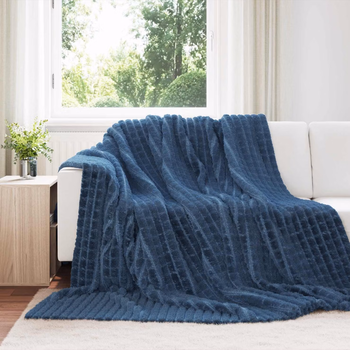 Coperta in pile blu navy vidaXL L 240 cm x P 220 cm