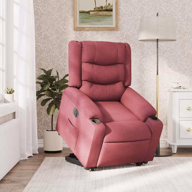 vidaXL Poltrona Alzapersona Reclinabile Elettrica Rosso Vino Tessuto