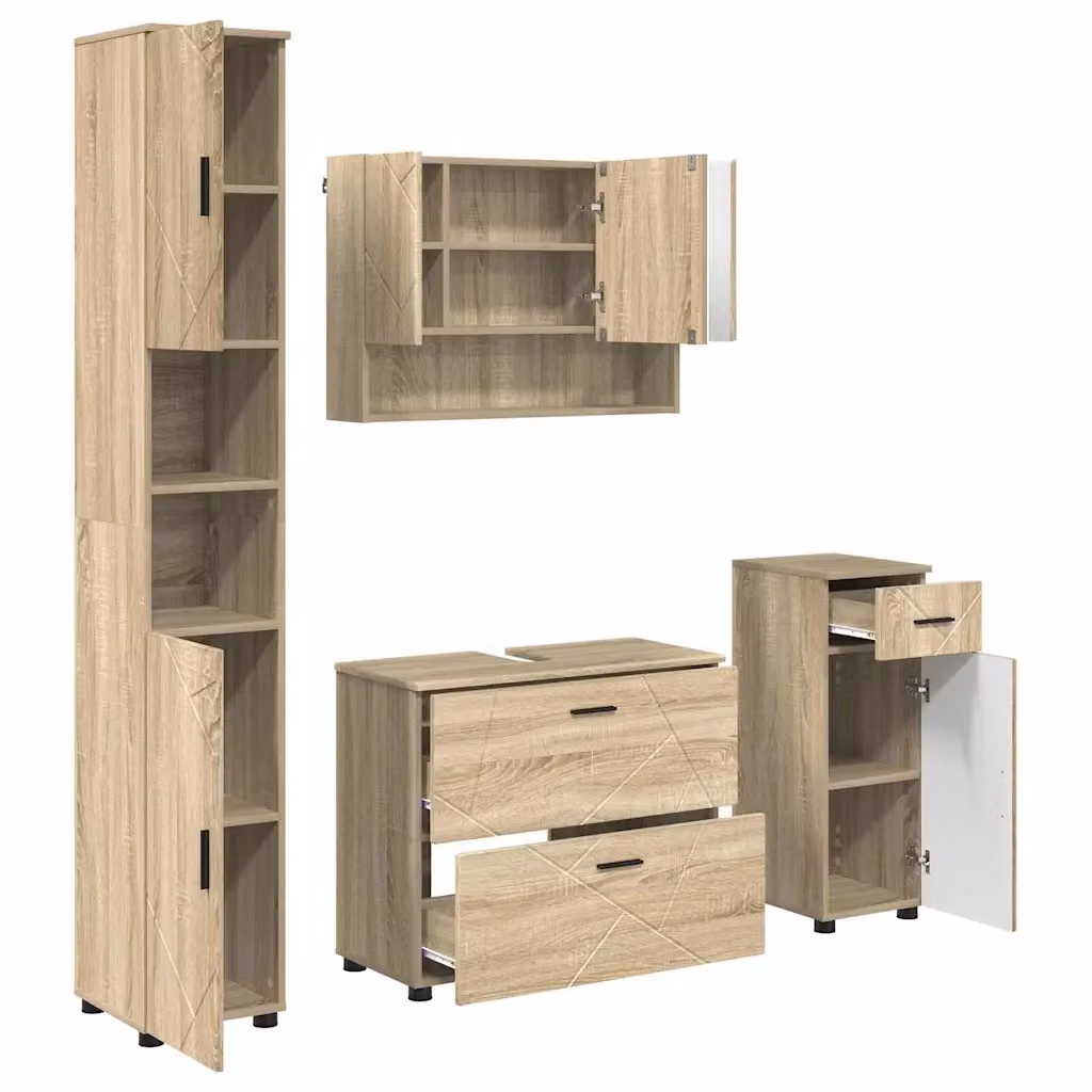 Set di mobili per il bagno vidaXL 4 pezzi in legno e metallo, colore marrone e beige, con illuminazione LED e montaggio a parete, L/P/H: 35 x 30 x 192 cm – 2
