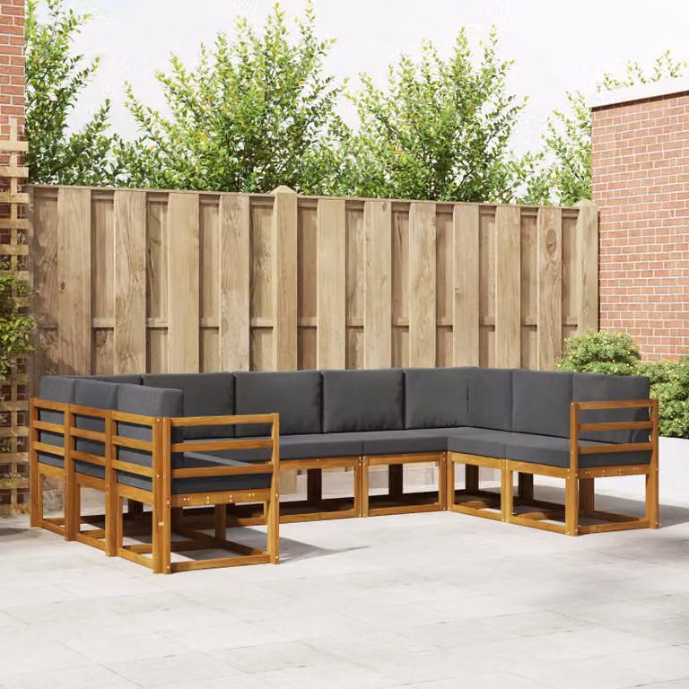 Set di divani da esterno vidaXL a forma di L in legno di acacia con cuscini, beige e antracite, 9 pezzi