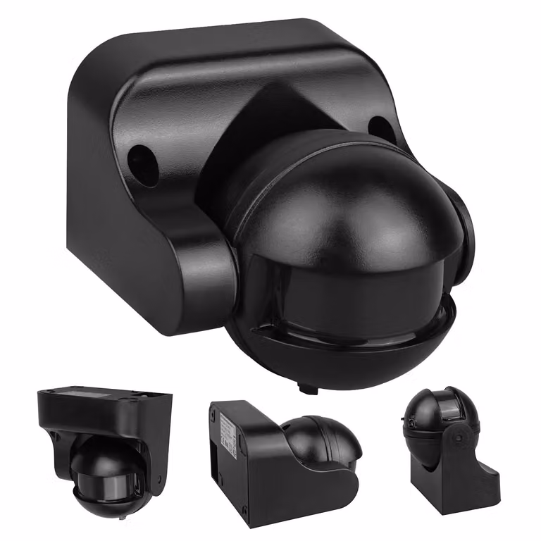 Rilevatore di movimento PIR Maclean a infrarossi IP44 nero con mascherina nera Portata 12 m max. Carico 300/1200 W MCE358 B/B
