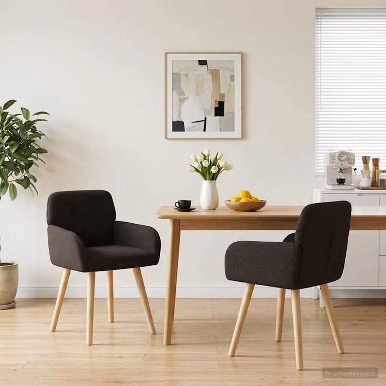 Set di 2 sedie da pranzo vidaXL in tessuto bouclé nero con struttura in legno e metallo L/P/H: 59 x 57 x 85 cm
