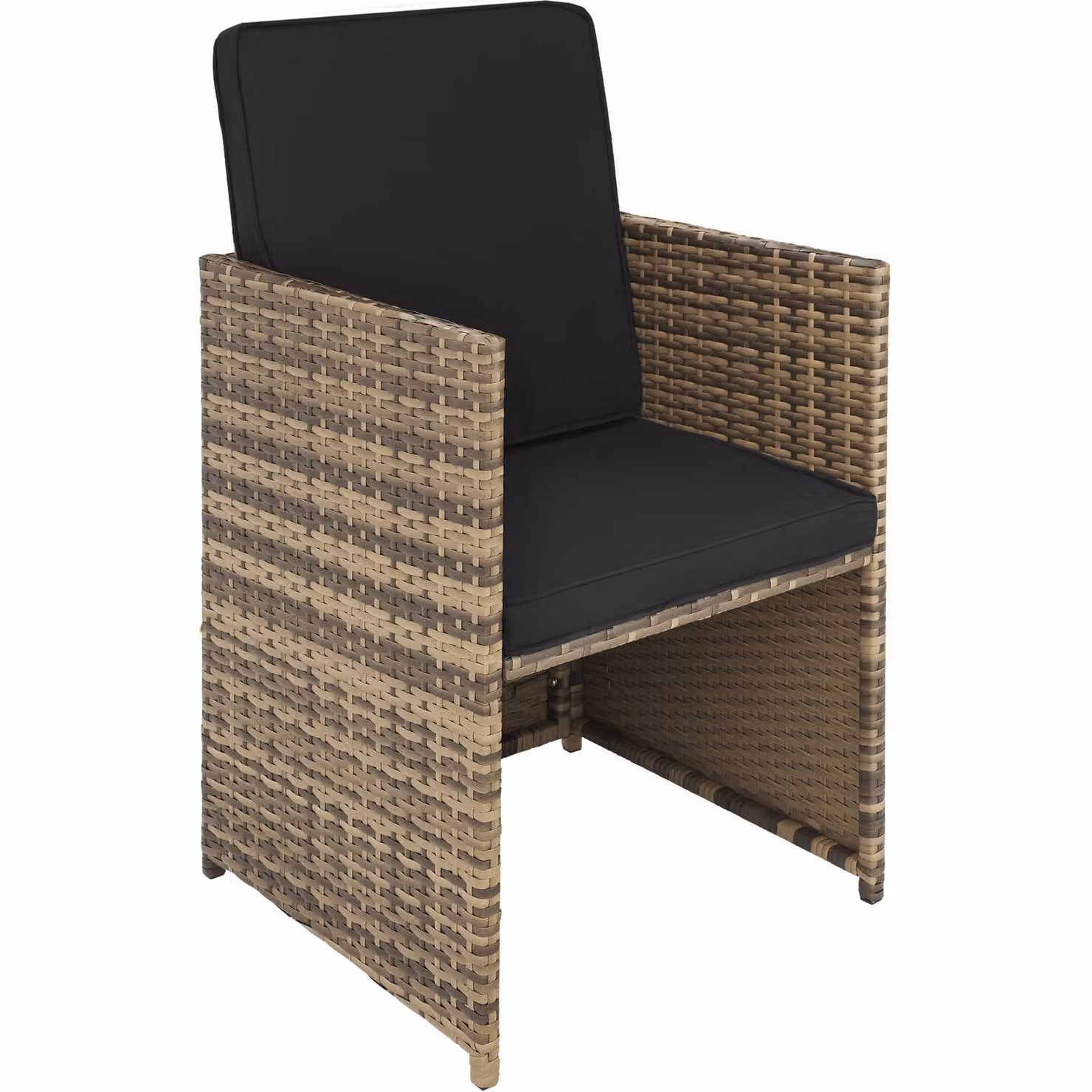 Set salotto da giardino Tectake in rattan con sedute imbottite beige e struttura in acciaio, composto da 2 poltrone lounge, 2 sedute, 1 pouf e tavolino da esterno con piano in vetro