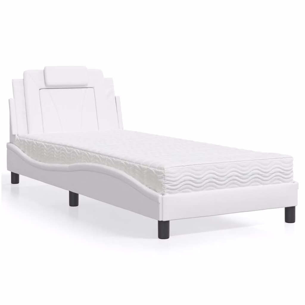 Letto Viana vidaXL con Materasso in Similpelle Bianco, Dimensioni: 90 x 200 cm