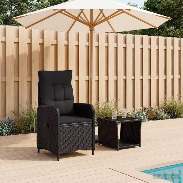 Set Lounge da Giardino vidaXL 2 Pezzi Nero con Poltrone e Tavolino in Acciaio Verniciato a Polvere e Cuscini Resistenti alle Intemperie
