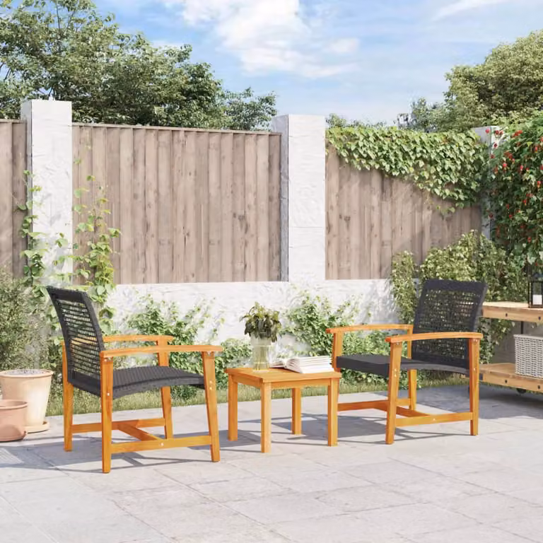 Set da Bistrot vidaXL 3 pz in Polyrattan e Legno di Acacia Nero e Marrone