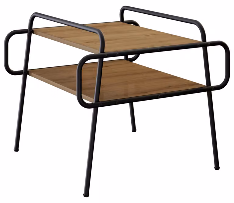 Tavolino da caffè in legno effetto rovere artigianale, dimensioni 60 x 60 x 51 cm. Materiale: legno composito
