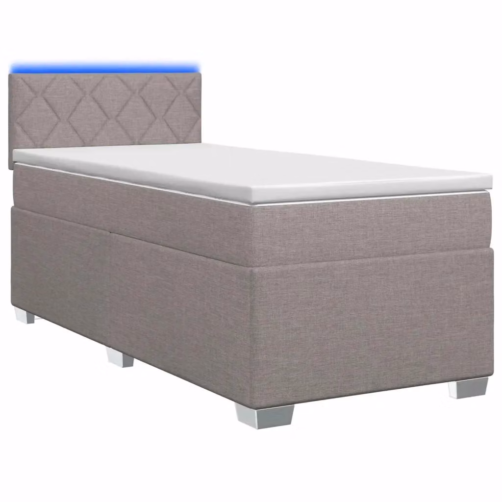 Letto con Box Spring, Materasso Ibrido e Illuminazione LED vidaXL, Colore Tortora, L/P/H: 90 x 200 x 88 cm – 2