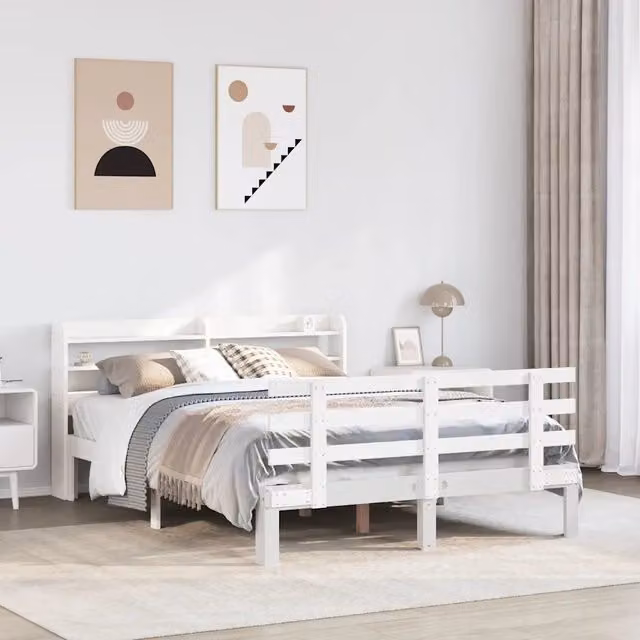 Giroletto con Testiera Bianco 135x190 cm Legno Massello di Pino 3306844
