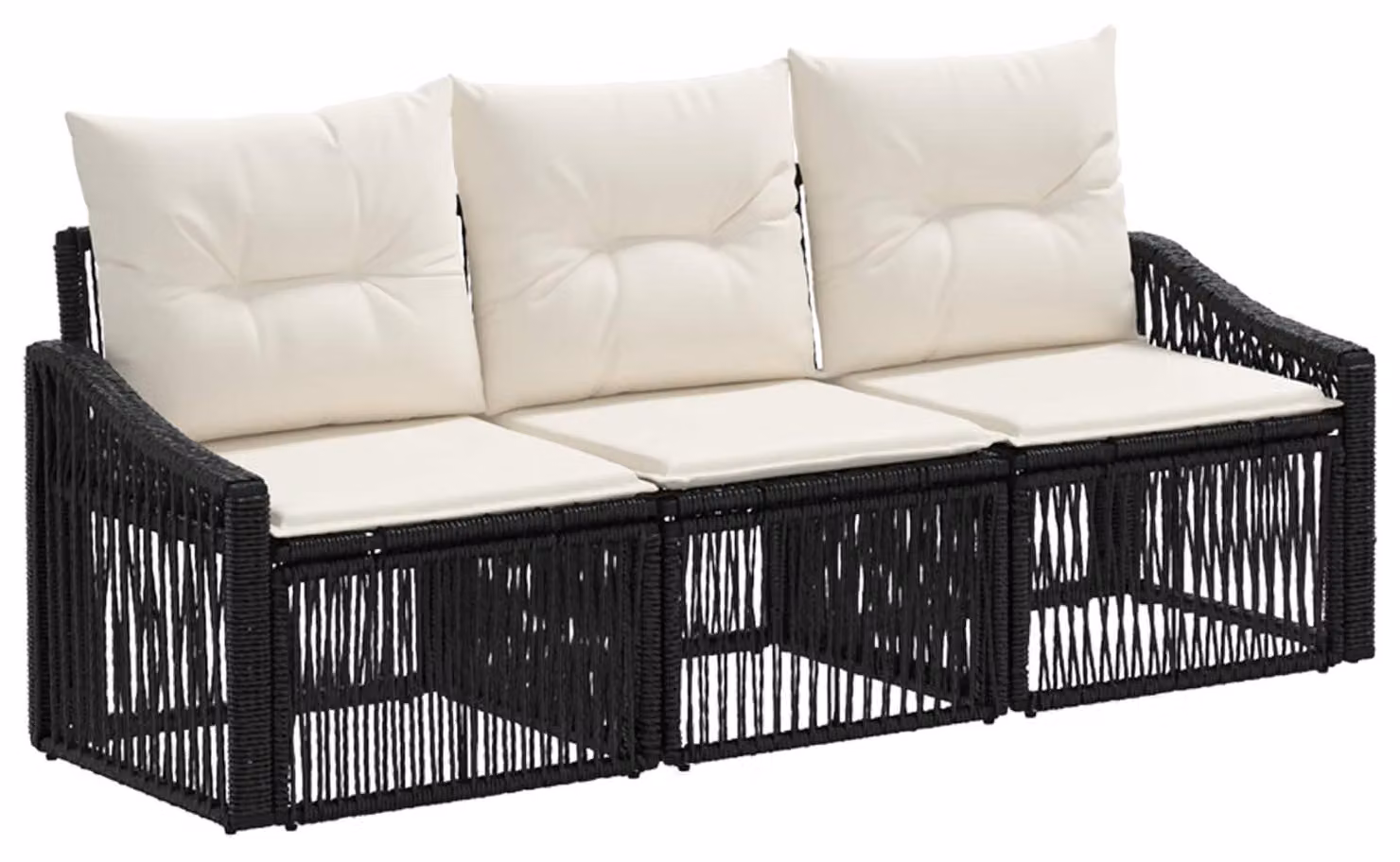 Tre divani da giardino, colore nero, in rattan sintetico