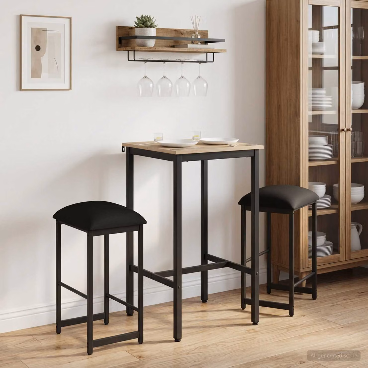 Set di 2 sgabelli da bar moderni vidaXL in nero con struttura in metallo e seduta in similpelle