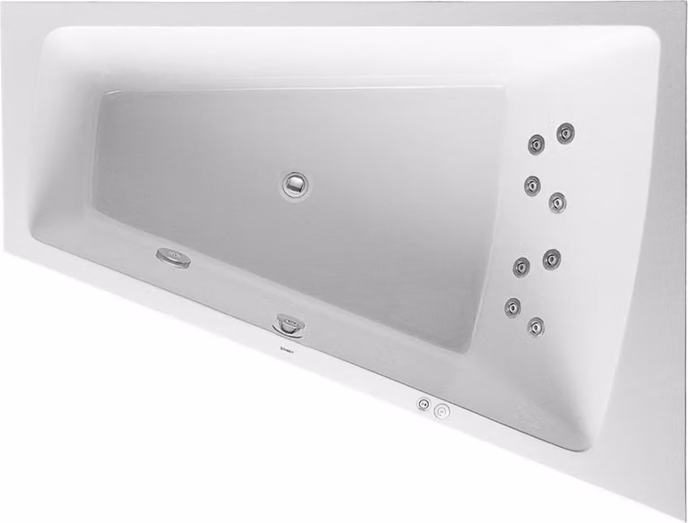Duravit Paiova Bain à remous, à encastrer, simple dos à droite, bâti-support, garniture de vidage et de trop-plein chromée, système Jet, 1800x1400mm, 760217000JS1000, 760217000JS1000