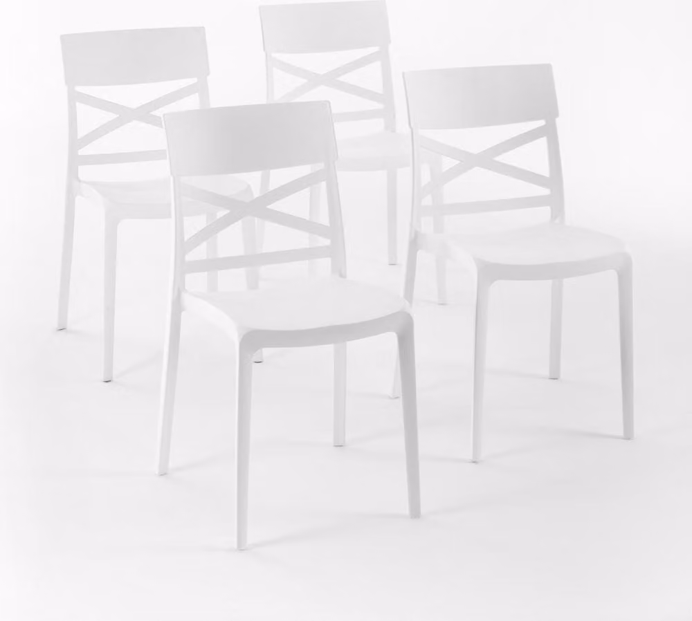 set di 4 sedie impilabili in polipropilene con fibra di vetro per uso esterno e giardino, bar e ristorante, cucina design moderno - MARTINA - Bianco