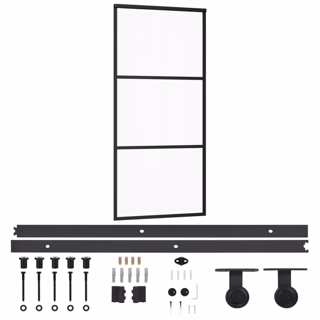 Porta Scorrevole vidaXL in Alluminio e Vetro Trasparente Nero L: 90 cm, H: 205 cm – 2