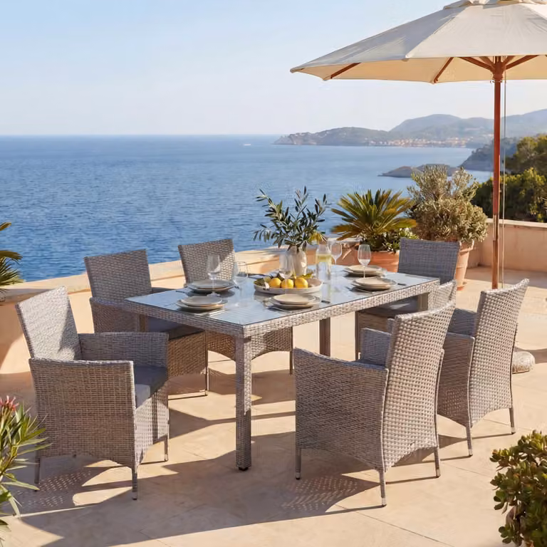 Set in polyrattan Hamar, mobili da giardino Set da balcone Set di sedute ~ grigio, cuscini antracite