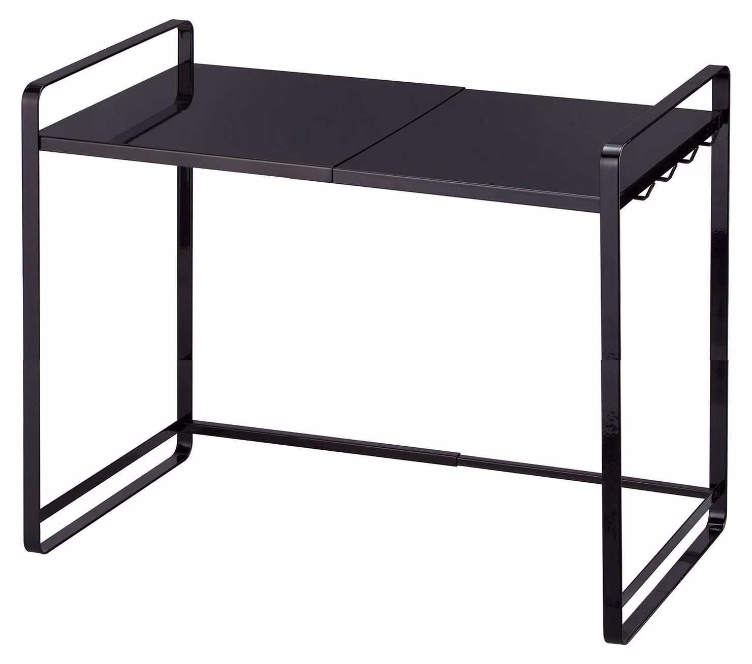 Ripiano estraibile per cucina, colore nero, acciaio, dimensioni 47,5–75 x 35 x 50 cm