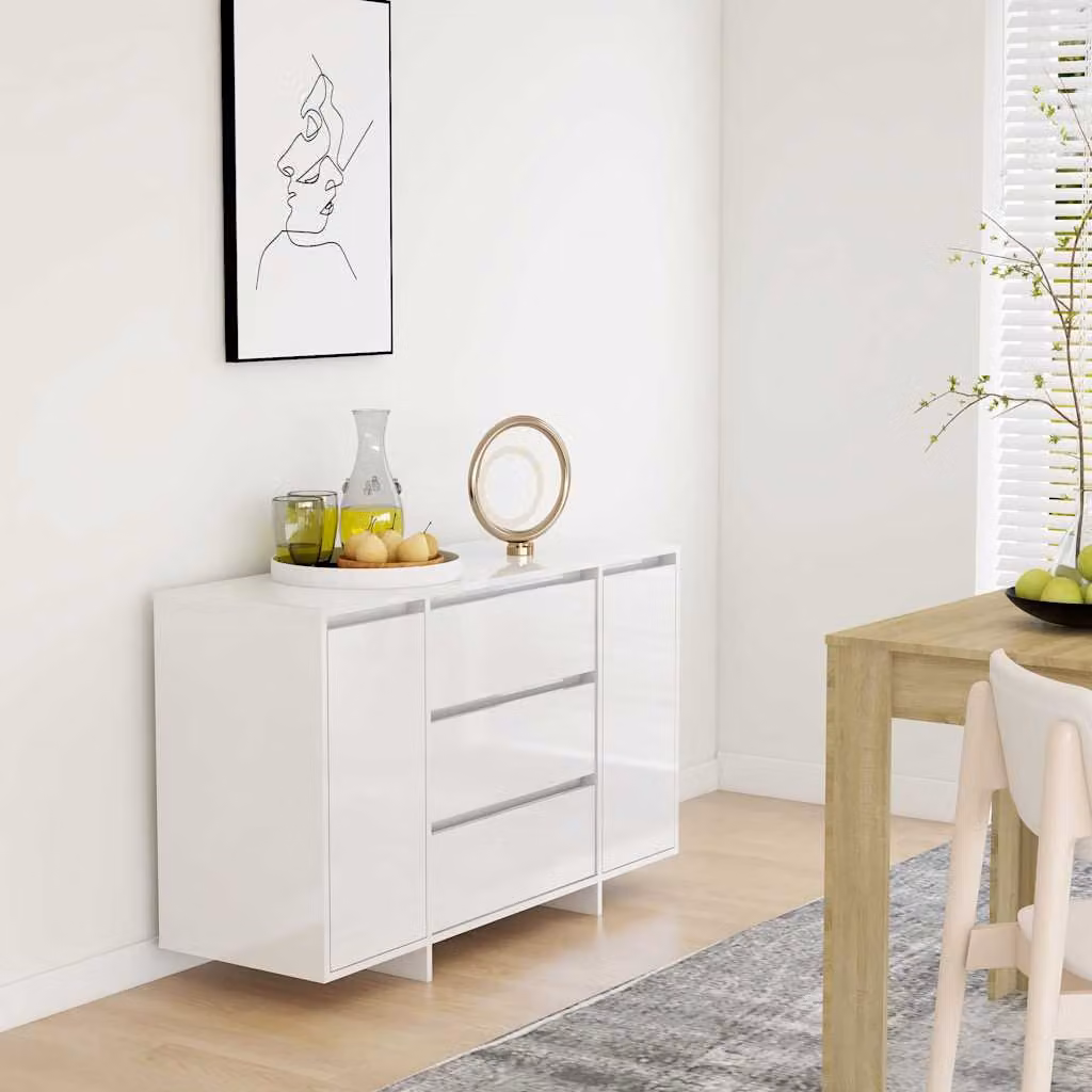 vidaXL Credenza moderna con 3 cassetti in MDF bianco lucido L 120 cm, P 41 cm, H 75 cm