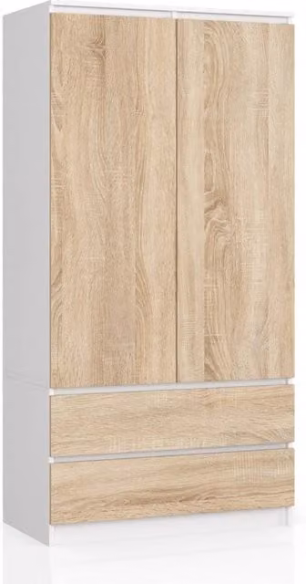 Armadio AKORD S90 Bianca 90 cm 2 ante 2 cassetti inserto frontale Sonoma Quercia 90x51x180 cm