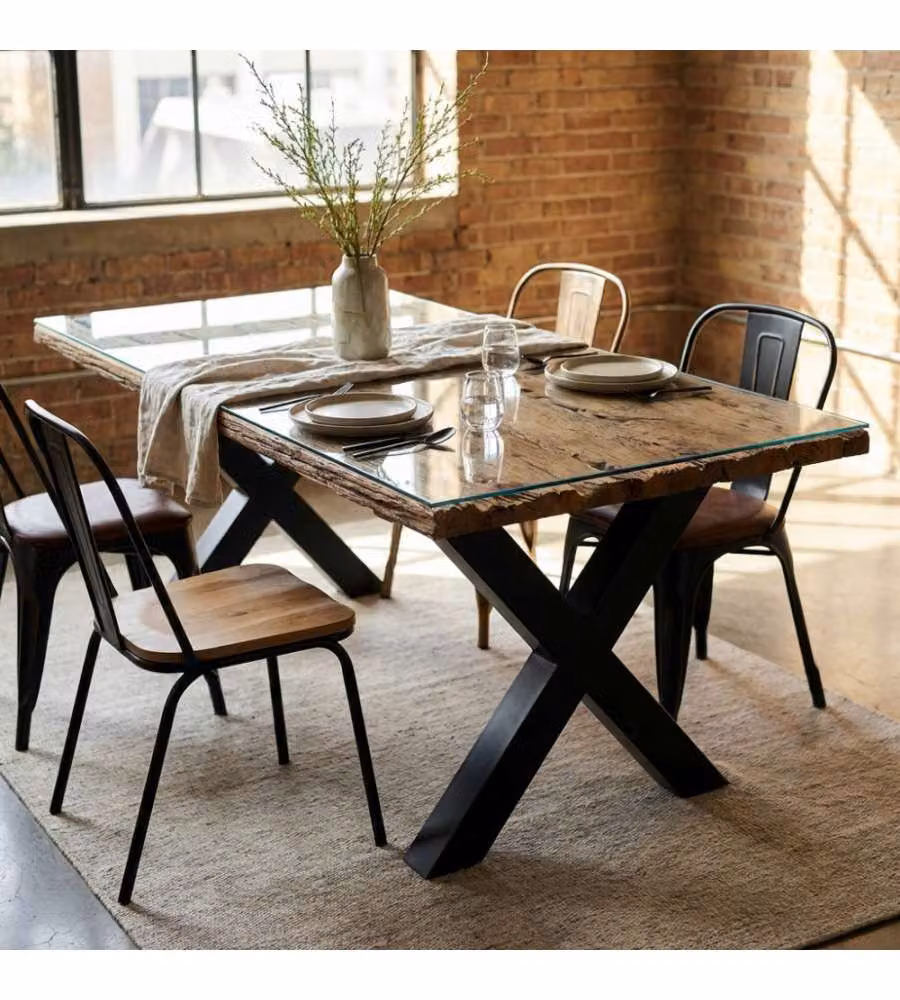 Cosma Tavolo Rettangolare 200x100 cm Legno Vetro Naturale Metallo