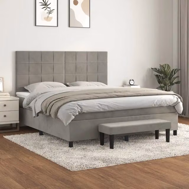 Letto Ibrido con Giroletto a Molle e Materasso vidaXL in Velluto Grigio e Bianco L/P/H: 203 x 160 x 128 cm