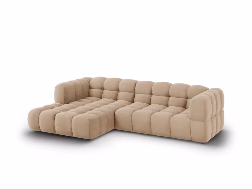 Divano angolare modulare Sky Cosmopolitan Design, 4 posti in velluto color sabbia, L 272 x P 132 x H 75 cm – 2