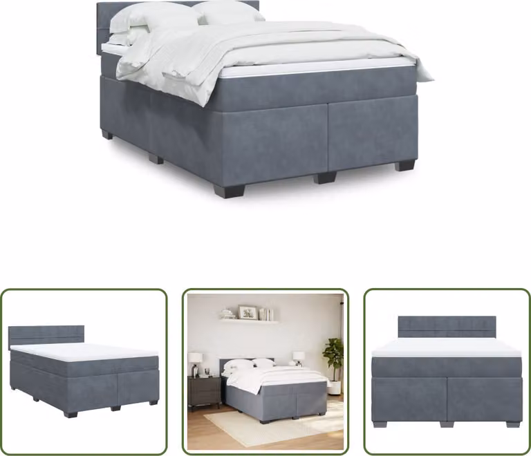 The Living Store Letto a molle con materasso grigio scuro 140x200 cm in velluto
