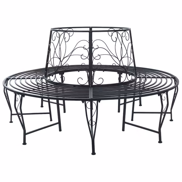 Panchina per alberi rotonda vidaXL da 8 posti in acciaio nero opaco Ø 160 x 89 cm