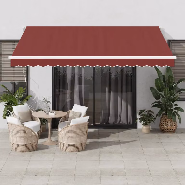 Tenda retrattile vidaXL con bracci pieghevoli in poliestere e alluminio, colore rosso, L: 400 cm, P: 350 cm