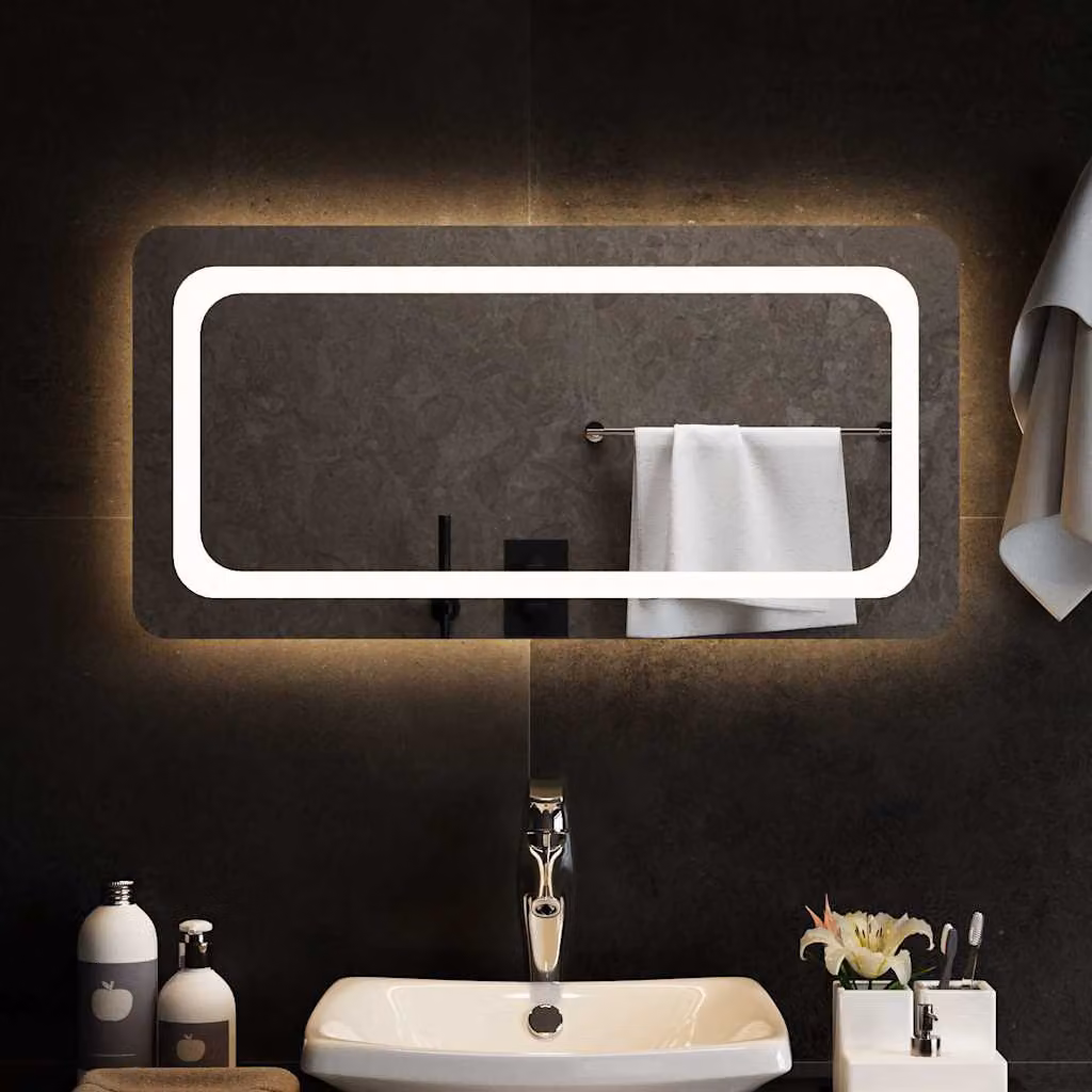 Specchio da bagno moderno vidaXL con luci LED, rettangolare, L: 80 cm, H: 40 cm