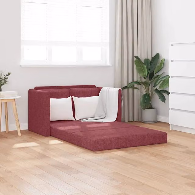 Divano Letto da Terra 2 in 1-Sofa Letto-Daybed Rosso Vino 112x174x55cm Tessuto